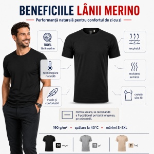 Tricou Bărbați Malfini Merino Rise 157, 100% Lână Merino, 190 g/m², Respirabil, Termoreglare, Slim Fit, Mărimi S-3XL - Img 9