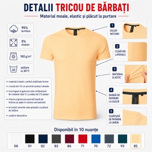 Tricou Bărbați Malfini Premium Action, 95% Bumbac, 5% Elastan, Slim Fit, 180 g/m², Guler Rotund, Mărimi S–3XL, 10 Culori - Img 3