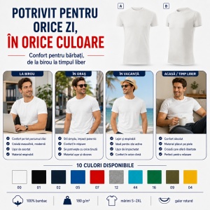 Tricou Bărbați Malfini Viper Free F43, 100% Bumbac, 180 g/m², Slim Fit, Guler Rotund, S–2XL, 10 Culori - Img 5