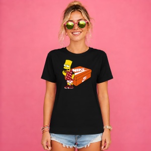 Tricou Bart Simpson Outfit Rosu Pe Cutie Pantofi Urban Streetwear, din bumbac 100%, tricou negru, Copii | Dama | Barbat