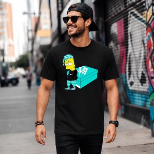 Tricou Bart Simpson Teal Hair Outfit Urban Pe Cutie Turcoaz, din bumbac 100%, tricou negru, Copii | Dama | Barbat - Img 5