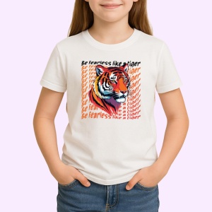 Tricou Be Fearless Tigru Colorat Portocaliu, din bumbac 100% , tricou alb pentru Copii | Dama | Barbat
