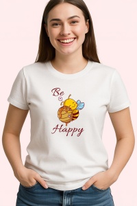 Tricou Be Happy Albina, din bumbac 100%, tricou alb, Dama | Barbat - Img 3