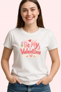 Tricou Be My Valentine Iepuras Dragut Roz, din bumbac 100% , tricou alb pentru Copii | Dama | Barbat - Img 2