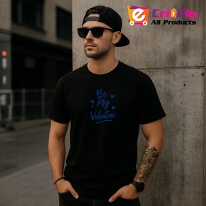 Tricou Be My Valentine Text Albastru Inimi Gri, din bumbac 100%, tricou negru Copii | Dama | Barbat - Img 6