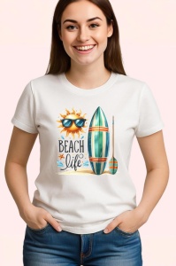Tricou Beach life cu soare ochelari surfboard si padel stil surfing Copii | Dama | Barbat Barbat - Img 3