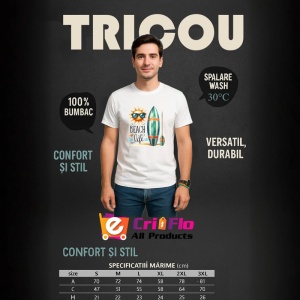 Tricou Beach life cu soare ochelari surfboard si padel stil surfing Copii | Dama | Barbat Barbat - Img 6