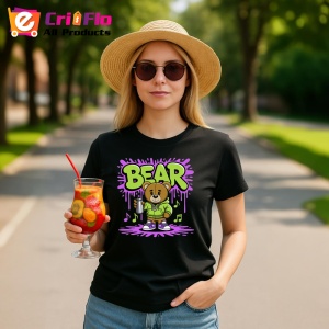 Tricou Bear teddy cu gluga verde si fundal mov Copii | Dama | Barbat, negru - Img 10