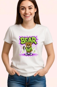 Tricou Bear teddy cu gluga verde si fundal mov Copii | Dama | Barbat Barbat - Img 3