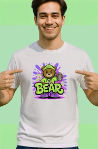Tricou Bear teddy cu hanorac verde si spray graffiti violet Copii | Dama | Barbat Barbat - Img 2