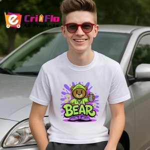 Tricou Bear teddy cu hanorac verde si spray graffiti violet Copii | Dama | Barbat Barbat - Img 6