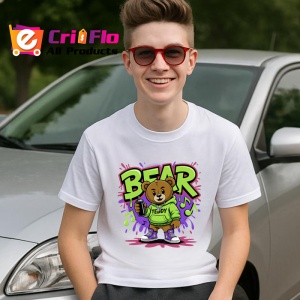 Tricou Bear teddy verde cu hanorac muzical si graffiti violet Copii | Dama | Barbat Barbat - Img 6