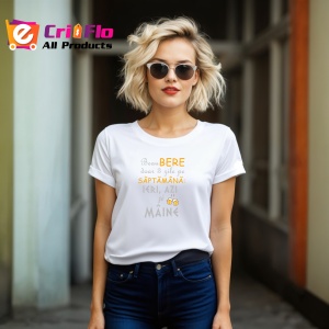 Tricou Beau Bere Doar 3 Zile Pe Saptamana, din bumbac 100%, tricou alb, Dama | Barbat - Img 6