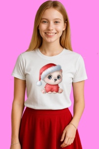 Tricou Bebelus Cu Caciula Rosie, din bumbac 100%, tricou alb, Copii | Dama | Barbat - Img 3