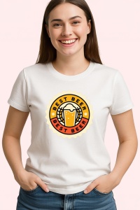 Tricou Best Beer Badge, din bumbac 100%, tricou alb, Dama | Barbat