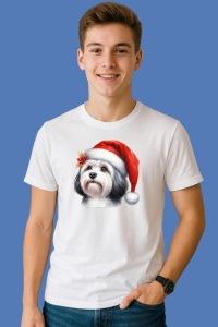 Tricou Bichon Havanez Craciun, din bumbac 100%, tricou alb, Copii | Dama | Barbat
