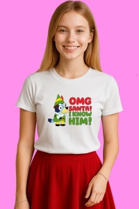 Tricou Bingo Elf Omg Santa I Know Him, din bumbac 100%, tricou alb, Copii | Dama | Barbat - Img 3