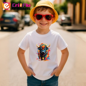 Tricou Bivol in stil pop art cu fundal alb si stropi de culoare Copii | Dama | Barbat - Img 10