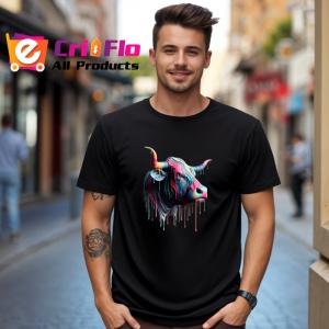 Tricou Bivol psihedelic cu vopsea lichida fundal alb Copii | Dama | Barbat, culoare negru - Img 5