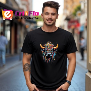 Tricou Bivol stil graffiti cu fundal negru si pete colorate Copii | Dama | Barbat, culoare negru - Img 6