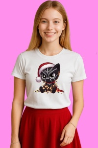 Tricou Black Panther Christmas Chibi Cu Lumini, din bumbac 100%, tricou alb, Copii | Dama | Barbat
