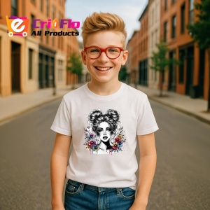 Tricou black white floral portrait sketch, portret floral alb negru in stil schita, Copii | Dama | Barbat - Img 8