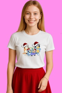 Tricou Bluey Cu Prietenii In Carucior Craciun, din bumbac 100%, tricou alb, Copii | Dama | Barbat - Img 3