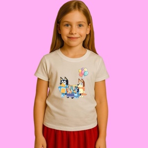 Tricou Bluey Si Bingo Masina, din bumbac 100%, tricou alb, Copii | Dama | Barbat - Img 2