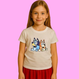 Tricou Bluey Si Bingo Stand Impreuna, din bumbac 100%, tricou alb, Copii | Dama | Barbat