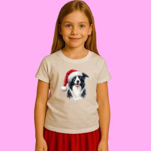 Tricou Border Collie Craciun Realist, din bumbac 100%, tricou alb, Copii | Dama | Barbat
