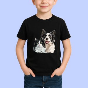 Tricou Border Collie si pisica alb negru adorabili impreuna Copii | Dama | Barbat, negru - Img 3