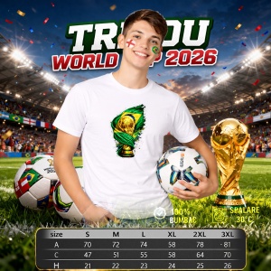 Tricou Brazil World Cup Fifa 2026, din bumbac 100%, tricou alb, Copii | Dama | Barbat - Img 6
