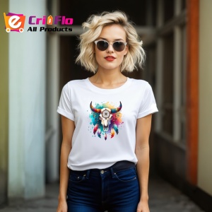 Tricou bull skull feathers watercolor, craniu de taur cu pene in acuarela, Copii | Dama | Barbat - Img 11