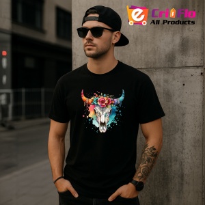 Tricou Bull skull floral crown, craniu taur cu coroana florala, Copii | Dama | Barbat , tricou negru - Img 11