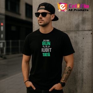 Tricou Bun Tata V3 Text Verde, din bumbac 100%, tricou negru Barbat - Img 3