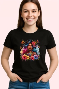 Tricou Butterfly girl flowers and tattoos, fata fluturi flori si tatuaje, Copii | Dama | Barbat , tricou negru
