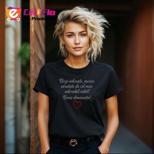 Tricou Buze Adorate Buna Dimineata Mesaj Dragoste, din bumbac 100%, tricou negru Dama | Barbat - Img 4