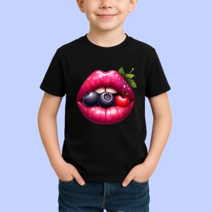 Tricou Buze afine si cirese, Lip gloss, Copii | Dama, culoare negru