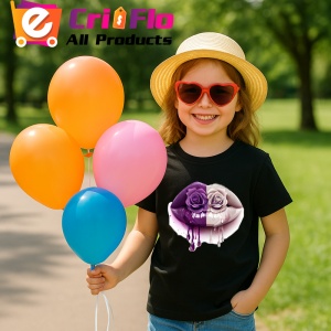 Tricou Buze afine si cirese, Lip gloss, Copii | Dama, culoare negru - Img 16