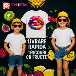 Tricou Buze bordo cu trandafir rosu, Lip gloss, Copii | Dama - Img 12