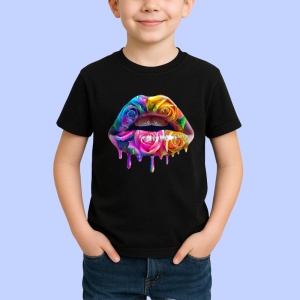 Tricou Buze cocktail de fructe, Lip gloss, Copii | Dama, culoare negru - Img 2