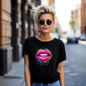 Tricou Buze Colorate Gloss Lipstick Negru, Copii | Dama | Barbat - Img 11