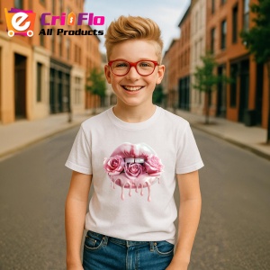 Tricou Buze crem cu trandafiri roz delicati, Lip gloss, Copii | Dama - Img 6