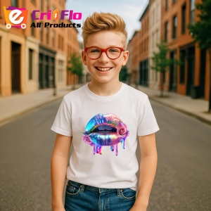 Tricou Buze crem cu trandafiri roz delicati, Lip gloss, Copii | Dama - Img 11