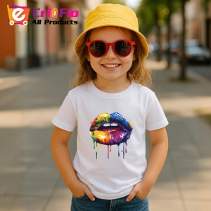 Tricou Buze curcubeu cu efecte de vopsea fundal albastru Copii | Dama | Barbat - Img 11