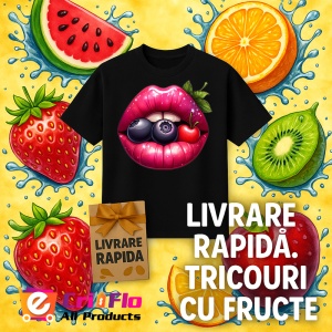 Tricou Buze femeie afine si cirese, Lip gloss, Copii | Dama, culoare negru - Img 7