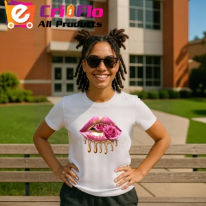 Tricou Buze femeie alb-violet cu trandafiri asortati, Lip gloss, Copii | Dama - Img 10