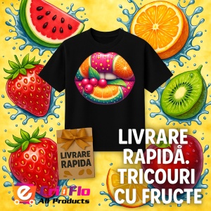 Tricou Buze femeie cu efect metalic si trandafir roz, Lip gloss, Copii | Dama, culoare negru - Img 12