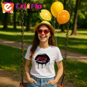 Tricou Buze femeie negre cu trandafiri turcoaz luminosi, Lip gloss, Copii | Dama - Img 9