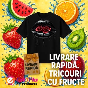 Tricou Buze femeie negre cu trandafiri turcoaz luminosi, Lip gloss, Copii | Dama, culoare negru - Img 12